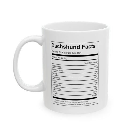 Dachshund Facts | Doxy, Doggy, Puppy, Dog Lovers, Puppy Lovers, Dachshund Lovers | White Ceramic Novelty 11/15oz Mug