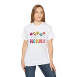 Mother's Day Flower MOMMA T-Shirt - Cute Colorful Floral Tee for Mom, Mama, Mommy Gift, Spring Boho Shirt, Women's Graphic Top