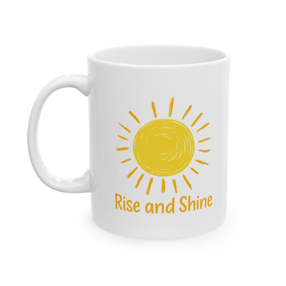 Rise and Shine Coffee Mug - 11oz/15oz Ceramic Morning Mug with Sun Graphic - Inspirational Gift for Women, Men, Friends