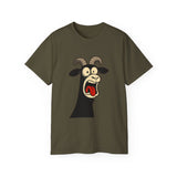 Shocked Screaming Cartoon Goat T-Shirt - Funny Cartoon Goat Tee - Unisex Shirt in 15 Colors - Farm Animal Humor Gift Idea