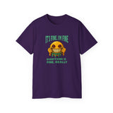 Funny Creepy Smile Emoji T-Shirt - It's Fine I'm Fine Everything Is Fine Really - Sarcastic Horror Face Graphic Tee Unisex