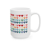 Colorful Watercolor Hearts Mug – Love Pattern Coffee Cup, Cute Romantic Gift, Ceramic Tea Mug 11oz 15oz