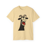 Shocked Screaming Cartoon Goat T-Shirt - Funny Cartoon Goat Tee - Unisex Shirt in 15 Colors - Farm Animal Humor Gift Idea