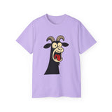 Shocked Screaming Cartoon Goat T-Shirt - Funny Cartoon Goat Tee - Unisex Shirt in 15 Colors - Farm Animal Humor Gift Idea