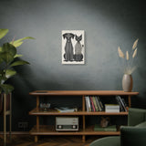 Paw-sitive Symmetry | Modern Geometric Dog & Cat Duo – Black and White Maze-Inspired 16x24 Canvas Framed Wall Art