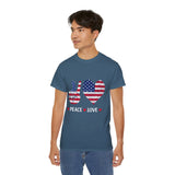 Peace Love USA T-Shirt - American Flag Graphic Tee - Patriotic Shirt for Fourth of July, Veterans, Memorial Day, USA Pride