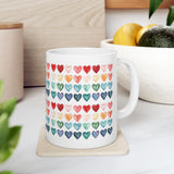 Colorful Watercolor Hearts Mug – Love Pattern Coffee Cup, Cute Romantic Gift, Ceramic Tea Mug 11oz 15oz