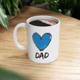 Hand-Drawn Blue Heart Dad Coffee Mug 11oz/15oz - Perfect Father's Day Gift, Birthday Surprise, or Christmas Present for Him