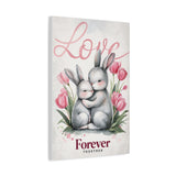Love-Themed 16x24 Canvas Wall Art - Adorable Bunny Rabbits Cuddling Together with Tulips - 'Forever Together' Romantic Gift Décor