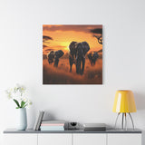 African Elephant Sunset Canvas Wall Art – Safari Wildlife Print for Home Decor, Nature Animal Painting, Living Room Artwork