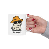 Cool Cat Coffee Mug - Funny Cute Kitty wearing Sunglasses and a Hat - So Cool Ceramic Cup for Cat Lovers - 11oz & 15oz Gift for Him/Her
