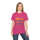 Pride Power T-Shirt | Retro Gradient LGBTQ+ Shirt | Bold Empowerment Graphic Tee | Gay Pride Festival Unisex Top