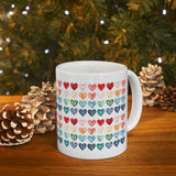 Colorful Watercolor Hearts Mug – Love Pattern Coffee Cup, Cute Romantic Gift, Ceramic Tea Mug 11oz 15oz