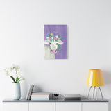 Whimsical Cow Canvas Wall Art - 16x24 Farmhouse Animal Print with Floral Crown on Purple Background - Cute Rustic Home Décor