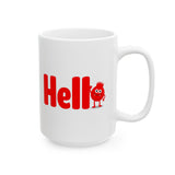 Hello Red Monster Mug - Funny Cute Cartoon Character Coffee Cup Gift for Kids, Coworkers, Office Desk, Fun Drinkware, 11/15oz