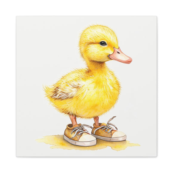 Cute Duckling in Sneakers Canvas Wall Art - 24x24 Nursery Animal Print, Baby Room Decor, Farm Animal Artwork for Kids Wall