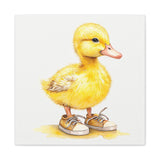 Cute Duckling in Sneakers Canvas Wall Art - 24x24 Nursery Animal Print, Baby Room Decor, Farm Animal Artwork for Kids Wall