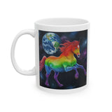 Rainbow Horse Flying Thru The Universe Protecting The Earth | White Ceramic Mug 11oz and 15oz