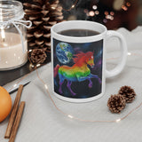 Rainbow Horse Flying Thru The Universe Protecting The Earth | White Ceramic Mug 11oz and 15oz