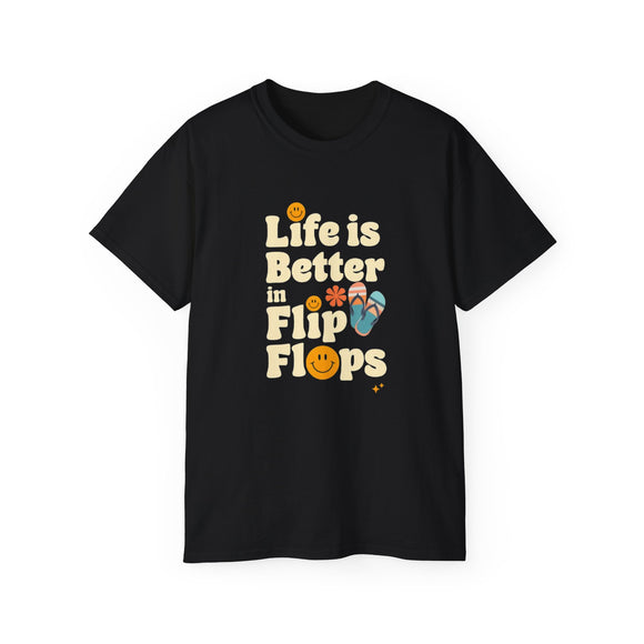 Life Is Better in Flip Flops T-Shirt - Summer Beach Vibes Tee, Retro Vacation Shirt, Casual Travel Shirt for Men & Women