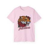 Fearless Jaguar T-Shirt - Wild Animal Graphic Tee with Roses, Bold Big Cat Design, Leopard Shirt for Men Women Streetwear