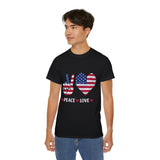 Peace Love USA T-Shirt - American Flag Graphic Tee - Patriotic Shirt for Fourth of July, Veterans, Memorial Day, USA Pride