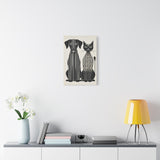 Paw-sitive Symmetry | Modern Geometric Dog & Cat Duo – Black and White Maze-Inspired 16x24 Canvas Framed Wall Art