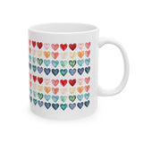 Colorful Watercolor Hearts Mug – Love Pattern Coffee Cup, Cute Romantic Gift, Ceramic Tea Mug 11oz 15oz