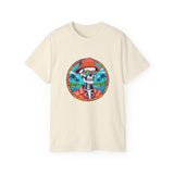 Skeleton Hawaiian T-Shirt - Funny Tropical Beach Sunset Tee - Cool Summer Vacation Shirt - Retro Fedora Graphic Tee - Halloween