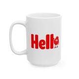 Hello Red Monster Mug - Funny Cute Cartoon Character Coffee Cup Gift for Kids, Coworkers, Office Desk, Fun Drinkware, 11/15oz