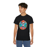 Skeleton Hawaiian T-Shirt - Funny Tropical Beach Sunset Tee - Cool Summer Vacation Shirt - Retro Fedora Graphic Tee - Halloween
