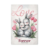 Love-Themed 16x24 Canvas Wall Art - Adorable Bunny Rabbits Cuddling Together with Tulips - 'Forever Together' Romantic Gift Décor
