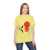 Minimalist Crow T-Shirt – Sunset Bird on Branch Design – Aesthetic Nature Graphic Tee – Japanese Style Shirt for Men & Women