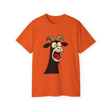 Shocked Screaming Cartoon Goat T-Shirt - Funny Cartoon Goat Tee - Unisex Shirt in 15 Colors - Farm Animal Humor Gift Idea