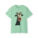 Shocked Screaming Cartoon Goat T-Shirt - Funny Cartoon Goat Tee - Unisex Shirt in 15 Colors - Farm Animal Humor Gift Idea