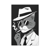 Cool Cat Smoking Cigar Canvas Wall Art - Retro Gangster Cat in Suit with Hat & Shades - Funny Cartoon Artwork for Home Decor