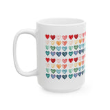 Colorful Watercolor Hearts Mug – Love Pattern Coffee Cup, Cute Romantic Gift, Ceramic Tea Mug 11oz 15oz