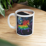 Rainbow Horse Flying Thru The Universe Protecting The Earth | White Ceramic Mug 11oz and 15oz