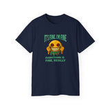 Funny Creepy Smile Emoji T-Shirt - It's Fine I'm Fine Everything Is Fine Really - Sarcastic Horror Face Graphic Tee Unisex