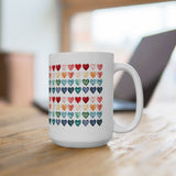 Colorful Watercolor Hearts Mug – Love Pattern Coffee Cup, Cute Romantic Gift, Ceramic Tea Mug 11oz 15oz
