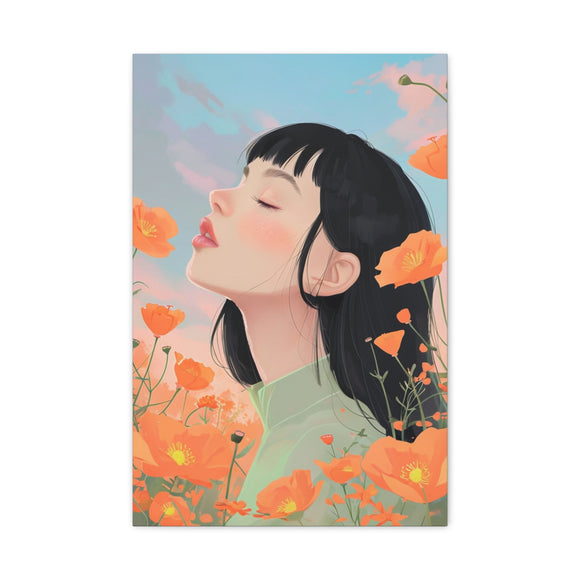 Dreamy Girl in Poppy Field Wall 16x24 Art Print - Aesthetic Floral Portrait Poster, Soft Pastel Decor, Modern Feminine Room Art