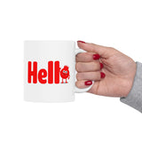 Hello Red Monster Mug - Funny Cute Cartoon Character Coffee Cup Gift for Kids, Coworkers, Office Desk, Fun Drinkware, 11/15oz