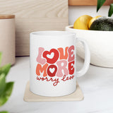 Love More Worry Less Coffee Mug - Positive Inspirational Quote Cup, Gift for Women, Friends, Couples, Valentine's Day