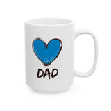 Hand-Drawn Blue Heart Dad Coffee Mug 11oz/15oz - Perfect Father's Day Gift, Birthday Surprise, or Christmas Present for Him
