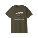 Funny Retirement T-Shirt for Men & Women | Re-Tired Definition Tee | Hilarious Retiree Gift | Lazy Day Humor Shirt