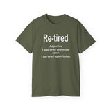 Funny Retirement T-Shirt for Men & Women | Re-Tired Definition Tee | Hilarious Retiree Gift | Lazy Day Humor Shirt