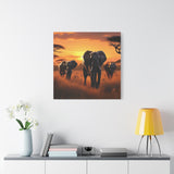 African Elephant Sunset Canvas Wall Art – Safari Wildlife Print for Home Decor, Nature Animal Painting, Living Room Artwork