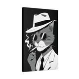 Cool Cat Smoking Cigar Canvas Wall Art - Retro Gangster Cat in Suit with Hat & Shades - Funny Cartoon Artwork for Home Decor