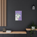 Whimsical Cow Canvas Wall Art - 16x24 Farmhouse Animal Print with Floral Crown on Purple Background - Cute Rustic Home Décor