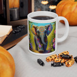 Rainbow Elephant In The Forrest | Elephant Lovers Gift | White Ceramic Mug 11oz and 15oz